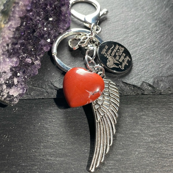 Memorial Red River Jasper Heart and Keychain With Memorial Poem Charm - Picture 4 of 12